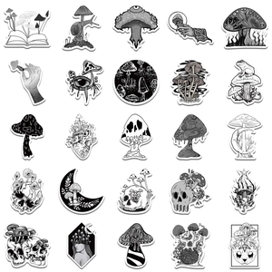 50 Gothic horror mushroom stickers featuring dark punk skull and occult aesthetics