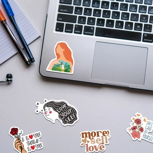 50pcs Self Love Club stickers for laptops featuring artistic hand-drawn floral designs