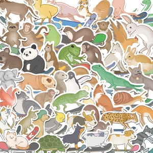 Detailed view of waterproof PVC animal stickers featuring pandas and koalas with skateboards