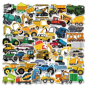 50 Pièces Autocollants Véhicules de Construction Dessin Animé Pour Enfants Imperméable PVC DIY Pour Ordinateur Valise