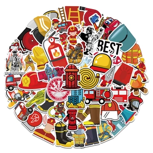 50pcs fire truck stickers set with fireman and fire extinguisher motifs for water bottles