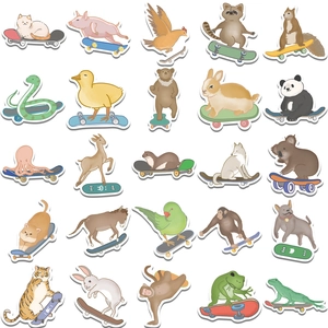 Set of 50 cartoon animal stickers featuring cats and pandas on skateboards for laptops