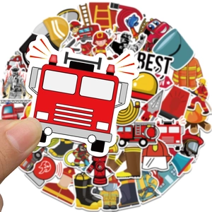 50 pieces of waterproof fire truck and firefighter cartoon stickers for DIY decoration