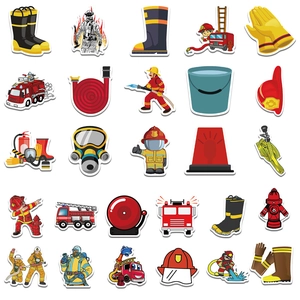 50-piece fire rescue themed cartoon stickers featuring fire trucks and firefighter gear