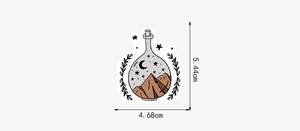 Detailed size measurement of a hand-drawn Bohemian wizard sticker in 5.44cm by 4.68cm