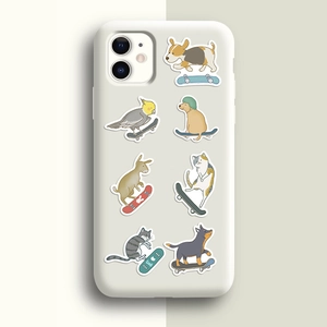 Smartphone case featuring original cartoon animal skateboard graffiti stickers in matte white