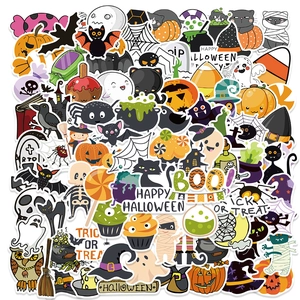 Halloween Stickers Cartoon Pumpkin Ghost Skeleton Waterproof PVC Decals For Luggage Guitar Laptop Party Decor DIY Stationery Stickers