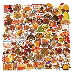 Thanksgiving Turkey Pumpkin Corn Waterproof PVC Graffiti Stickers For DIY Laptop Luggage Party Decoration Autumn Festive Decal