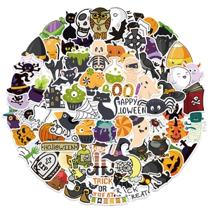 100pcs Halloween stickers set with cartoon pumpkin, ghost and bat for laptop decoration