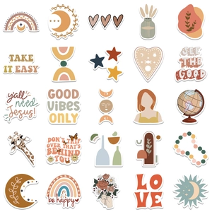 Set of 25 minimalist Boho stickers with rainbow and star patterns for luggage