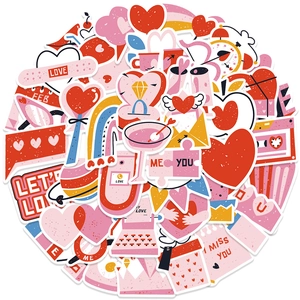 Détail du lot de 50 autocollants de la Saint-Valentin pour déco de chambre et bagages étanches