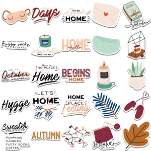 50pcs autumn hygge graffiti stickers featuring cozy home elements for scrapbooking