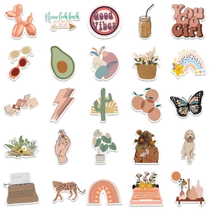 Boho aesthetic waterproof PVC stickers featuring balloon dogs and inspirational quotes