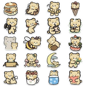 Set of 20 cute brown bear stickers for scrapbooking and phone case decoration
