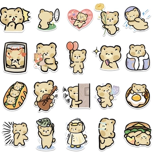 Set of 20 cute beige cartoon bear stickers for planners and luggage decoration