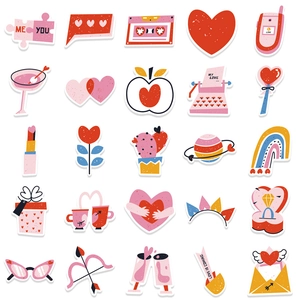 Vue à plat de 25 stickers de la Saint-Valentin avec des illustrations romantiques