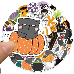 100pcs Halloween cartoon cat and pumpkin stickers for laptop and guitar decor