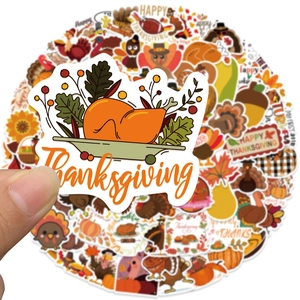 100pcs Thanksgiving waterproof stickers featuring turkey and pumpkin for DIY luggage