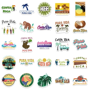 50 Costa Rica outdoor travel stickers featuring sloths and toucans for laptop and luggage