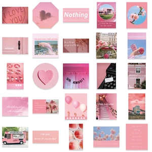 Set of 50 aesthetic pink aesthetic stickers featuring scenery and inspiring quotes
