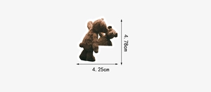 Close-up of brown plush bear sticker showing curly texture and dimensions 4.78x4.25cm