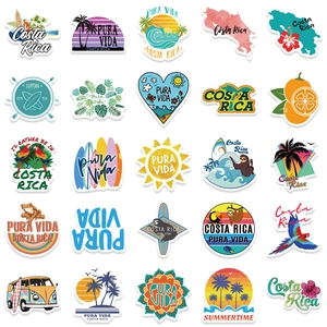 50-piece Costa Rica travel sticker set with Pura Vida slogans and tropical motifs