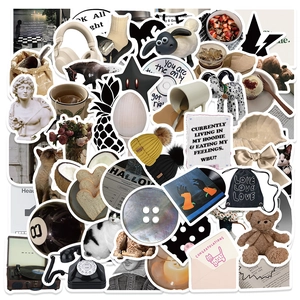 Waterproof PVC Aesthetic Stickers For Laptop Phone Case Minimalist Black White Coffee Bear Animal Stars Patterns Aesthetic Decals Art Supplies