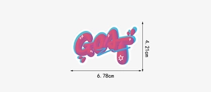 Detail showing 3D graffiti GOLF sticker dimensions of 6.78cm by 4.21cm for DIY decor