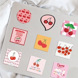 Lot de 9 autocollants cerise mignons et étanches sur ordinateur avec motifs de cœurs