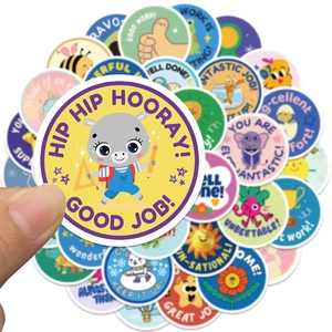 Set of 50 cute animal reward stickers for kids with English motivational phrases