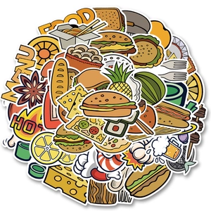 Cartoon Food Graffiti Stickers Waterproof PVC Decals For Water Bottle Laptop Guitar Suitcase Foodie Decor For Teens