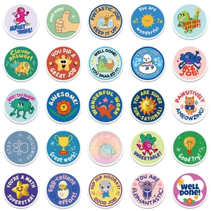 50 pieces of children reward stickers with colorful animal designs and English slogans