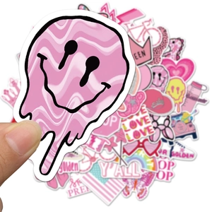 50-piece set of pink aesthetic waterproof stickers for water bottles and laptops