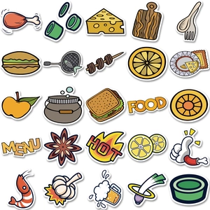 50 pieces of cartoon food and beverage waterproof stickers for DIY luggage and water bottles