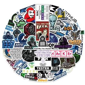 Pack of 50 waterproof hacker and programming graffiti stickers for laptops and skateboards