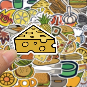 Variety pack of 50 waterproof cartoon food stickers featuring burgers and cheese slices