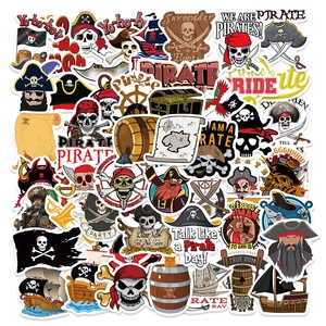 Variety pack of waterproof pirate themed stickers with skulls, ships and treasure chests