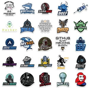 50pcs waterproof hacker and coding stickers for laptops, skateboards, and luggage cases