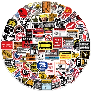 98-piece waterproof PVC hard hat stickers with industrial warning labels and graffiti designs
