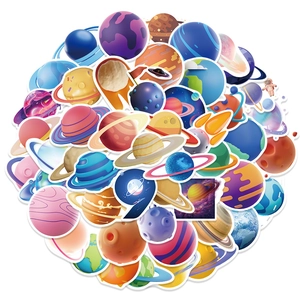 50pcs cartoon planet stickers for laptop and luggage with colorful space nebula designs