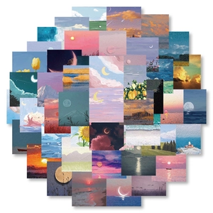 Aesthetic Oil Painting Landscape Waterproof Stickers For Laptop Guitar Water Bottle Suitcase Artistic PVC Decals