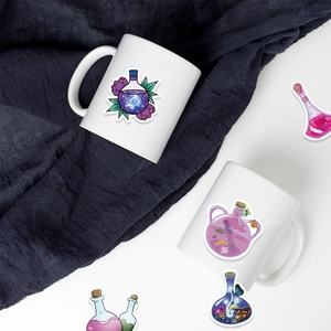 50pcs magic potion stickers with nebula and lavender designs for phone cases and laptops
