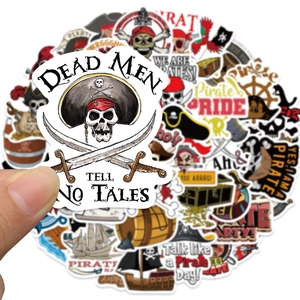 Pack of 50 pirate themed waterproof stickers for laptops and treasure party decorations