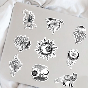 50 pieces of Gothic black and white aesthetic stickers for laptop, skateboards, and suitcases
