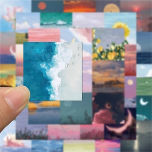 Set of 50 artistic oil painting landscape stickers for skateboards and water bottles