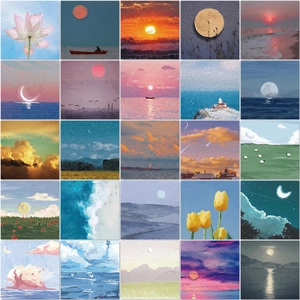 Set of 50 artistic oil painting scenery stickers for laptop, guitar and luggage decor