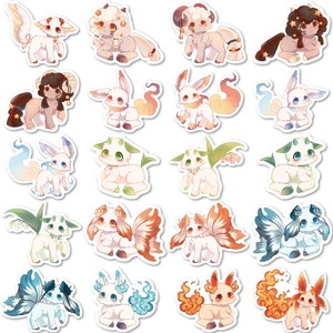 Set of 20 fantasy creature stickers with cartoon animals and nature elements