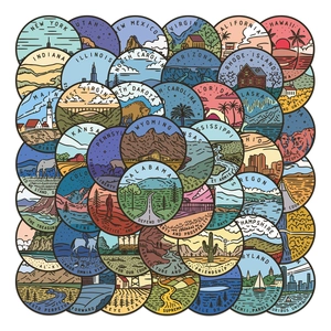 Autocollants Paysage des États Américains pour Bagages Voyage Ordinateur Imperméables Vintage Monuments Américains Décalcomanies Décoration