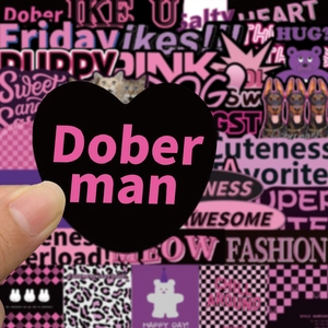 Black and purple waterproof vinyl stickers set with trendy Doberman heart design