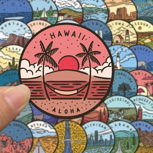 Lot de 50 autocollants des États américains avec thème plage d'Hawaï et paysages de voyage
